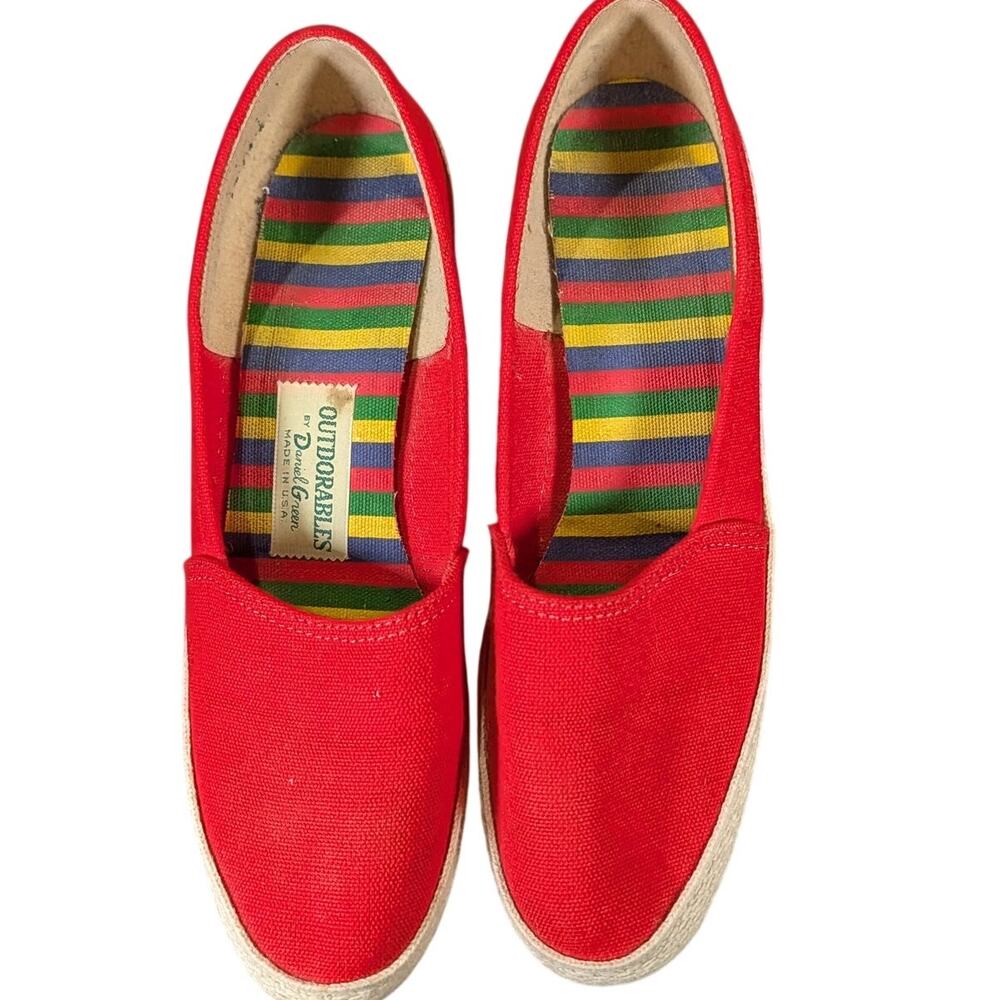 Vintage '70s David Evan Red Canvas Espadrille Slip On Shoes Women's 8 Made USA